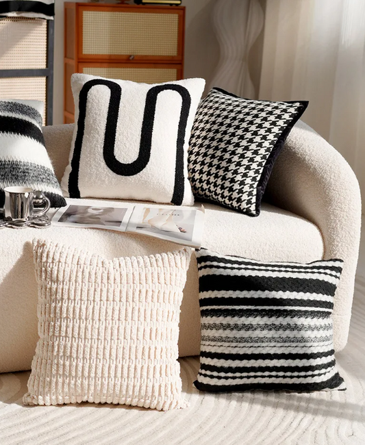 White & Black Patterned throw Pillow Covers Cottage pillows