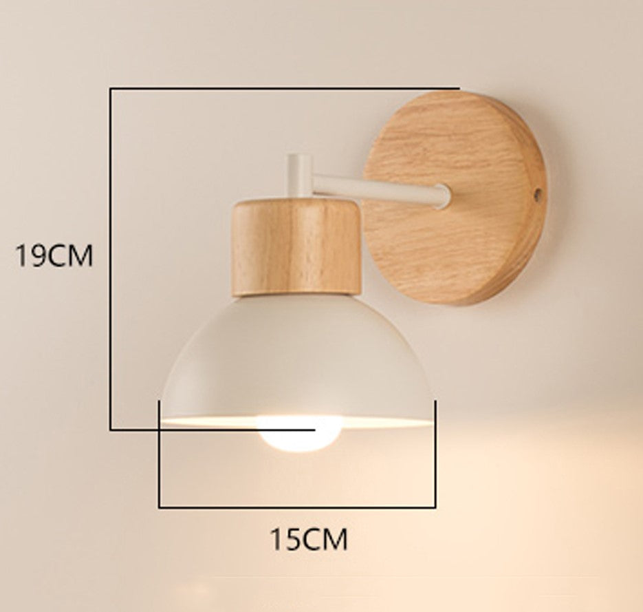 Detailed close up and size details of wood wall lamp for kid's room
