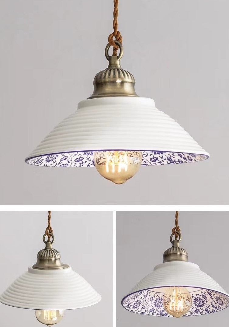 Loft Style ceramic pendant light with antique brass socket