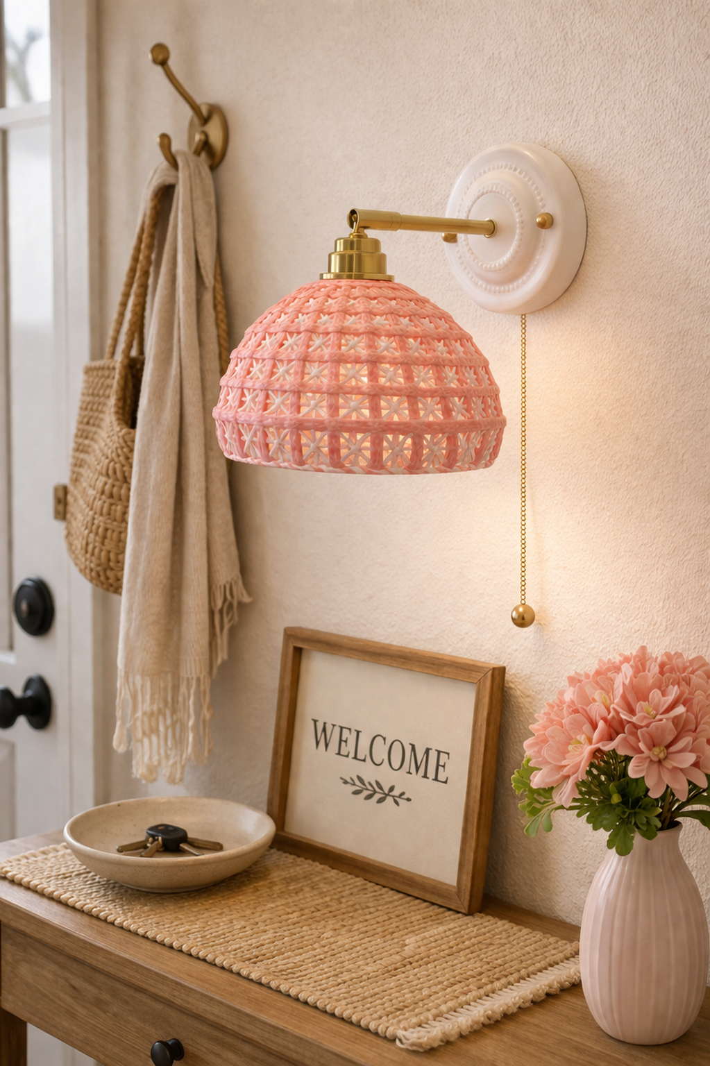 Ceramic Pink Nursery Wall Sconce | Plug-in Kids Bedroom Lamp