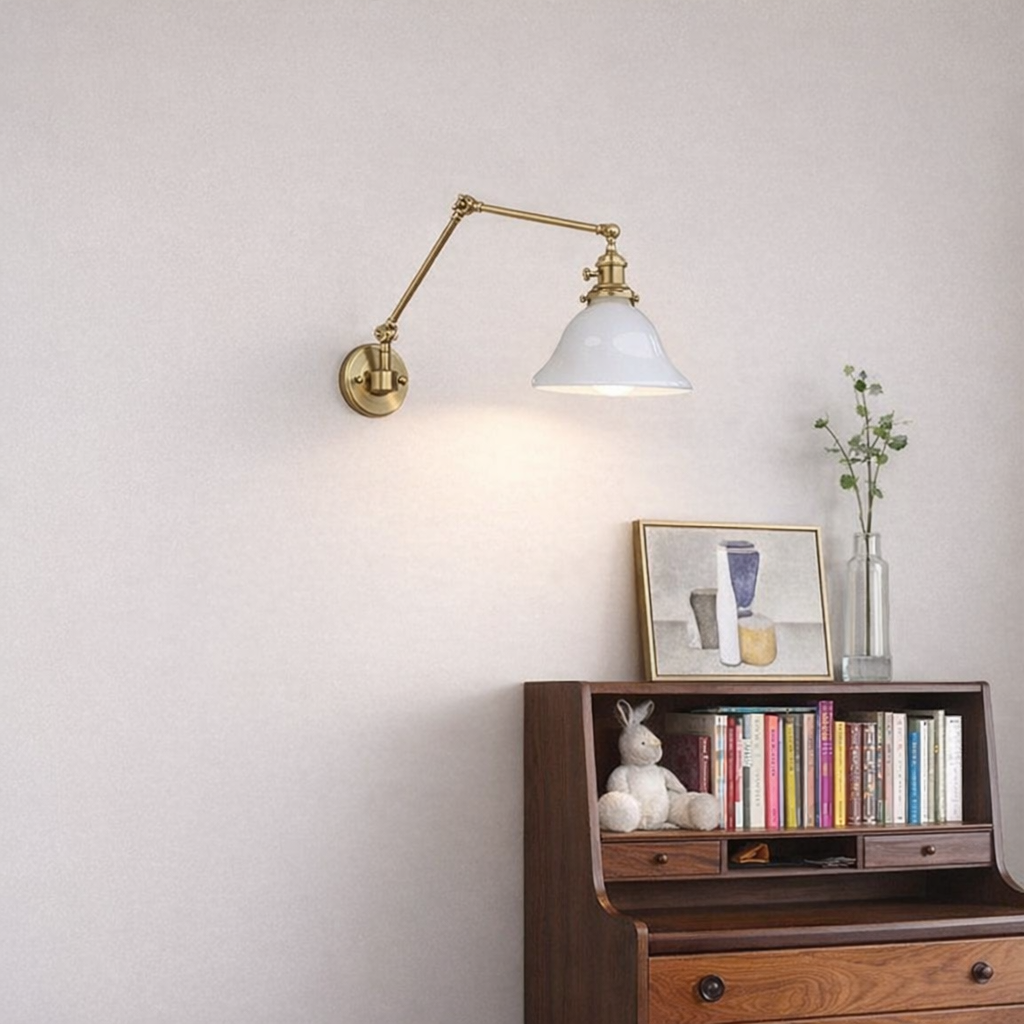 Elegant Brass Finish Wall Sconce with White Opaline Milk Glass Shade - Modern Farmhouse Hallway or Living Room Lighting