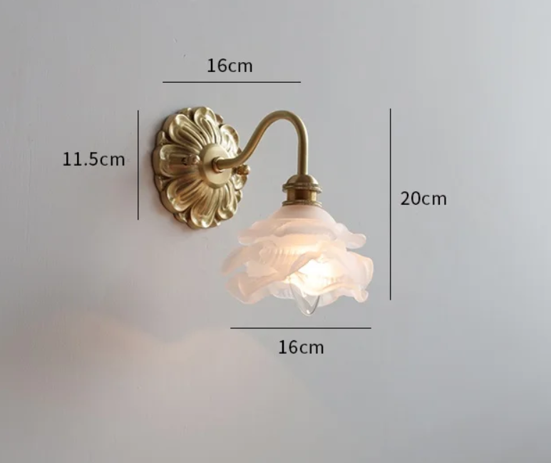 Classic Brass Wall Sconce With clear Glass layered flower glass Shades