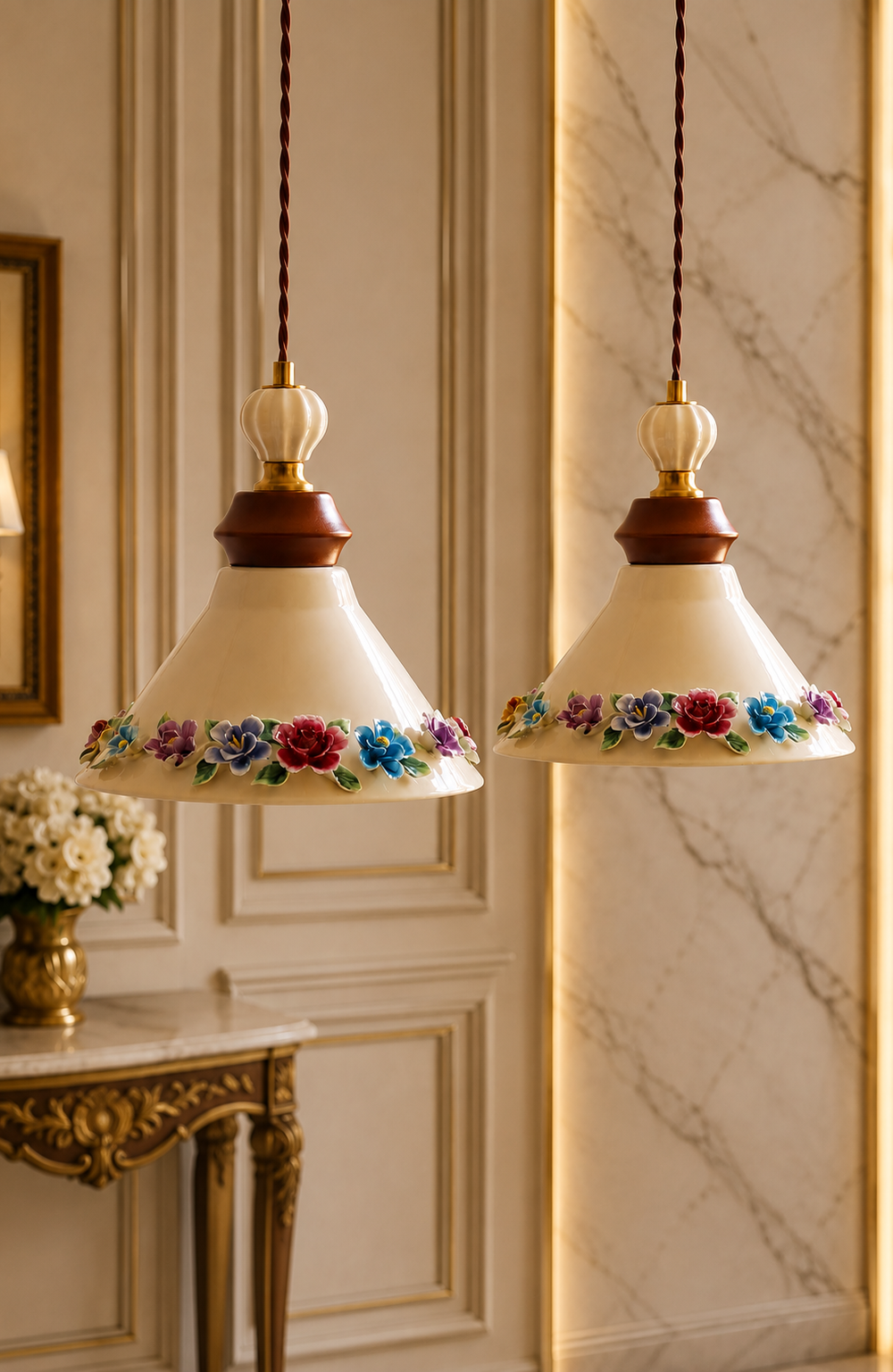 Japandi Ceramic Pendant Light | Handmade Botanical hanging lamp