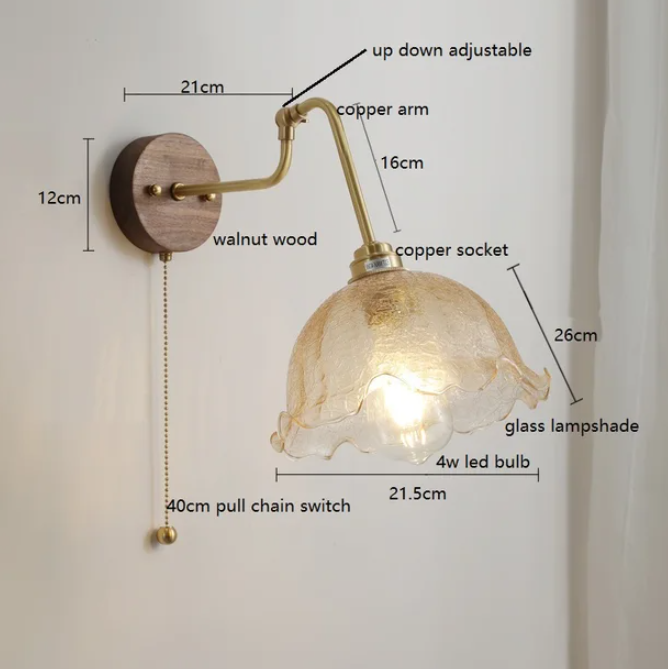 Antique Style Glass wall light /Brass wall lamp