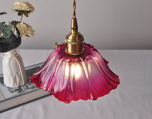 Artistic Pink Flower-Shaped Glass Pendant Lamp