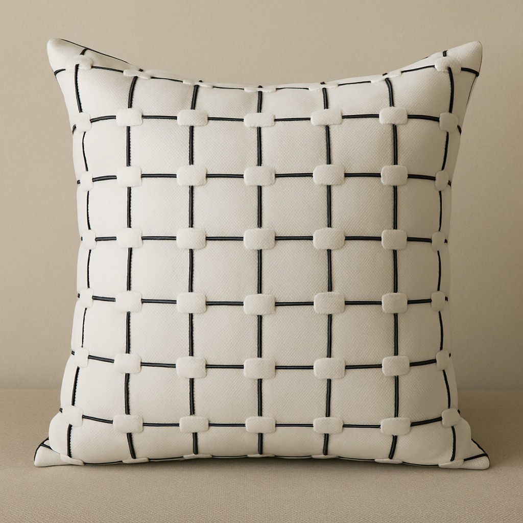 Minimalist Beige Black White Suede Leather throw Pillow Cover