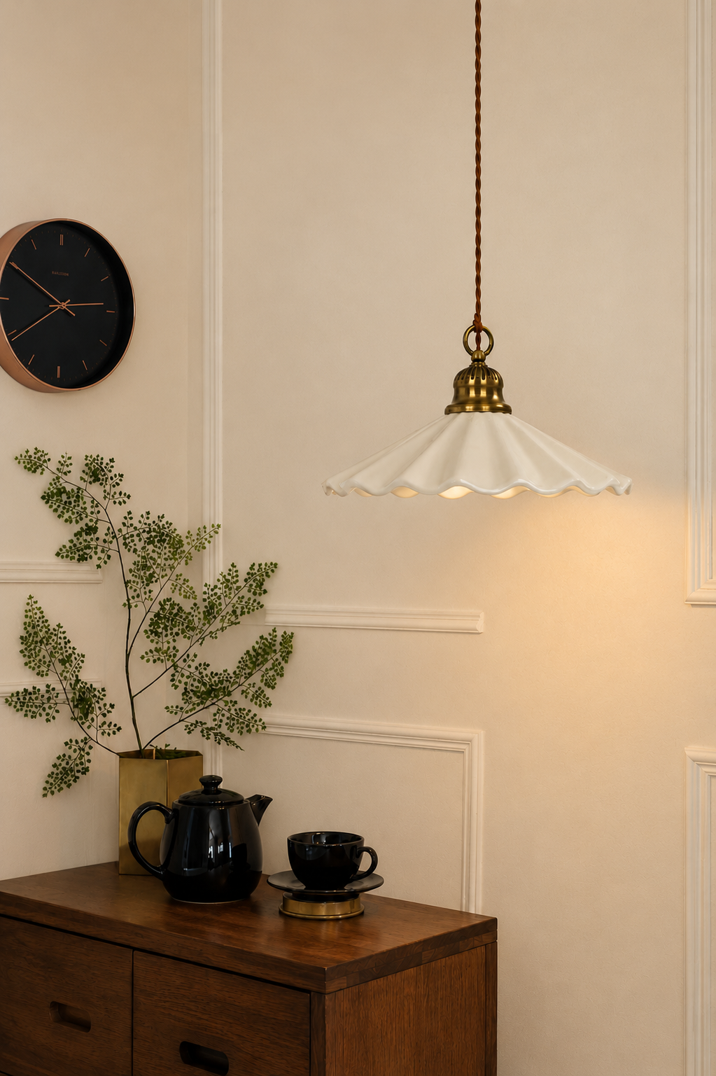 Wave Style Ceramic Pendant Light – Minimalist Farmhouse Hanging Lamp