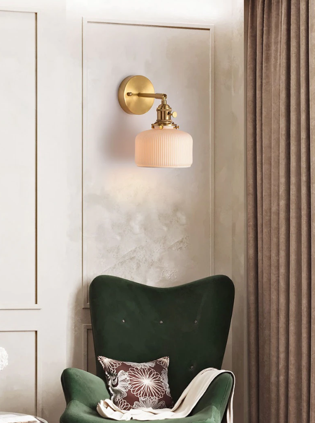 Mid-centaury Modern Brass Wall lamp with White Ceramic lampshade