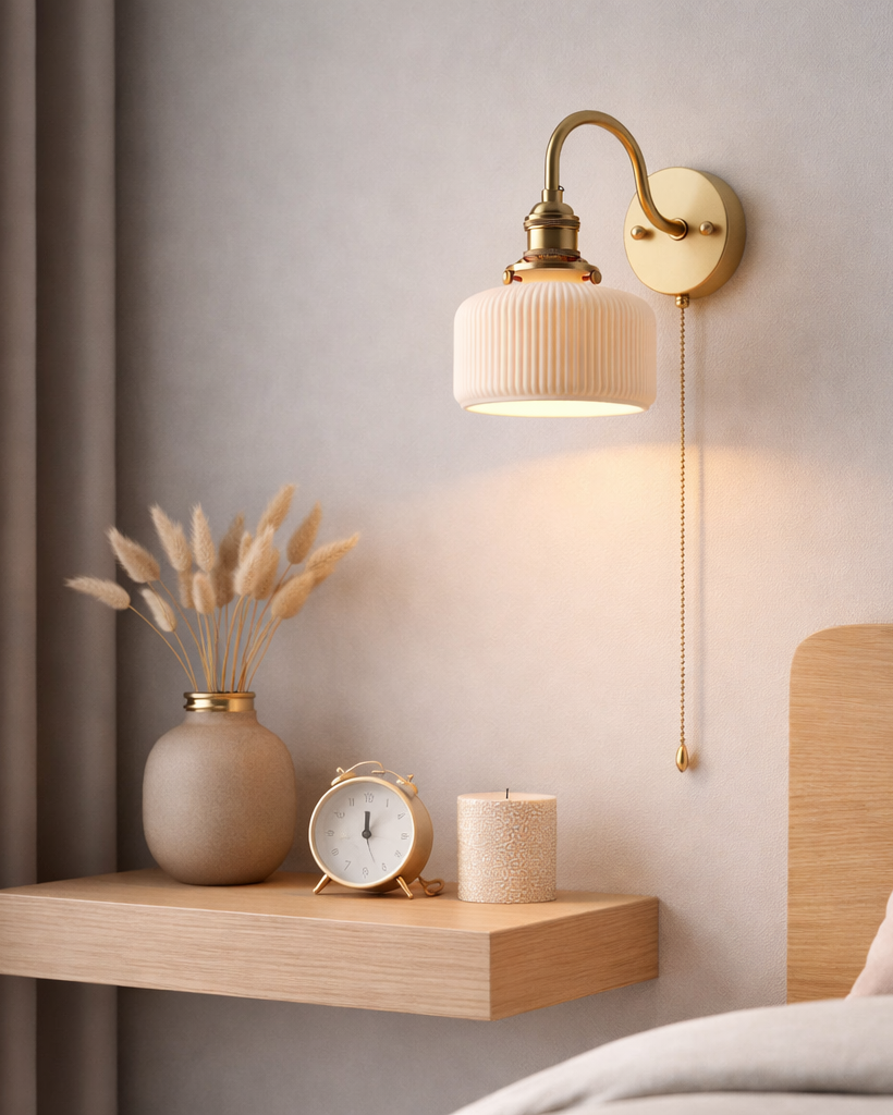 Mid-centaury Modern Brass Wall lamp with White Ceramic lampshade ...