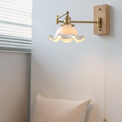 Rustic Elegance: Ash Wood Canopy Swing Arm Wall Lamp/flower wall lamp