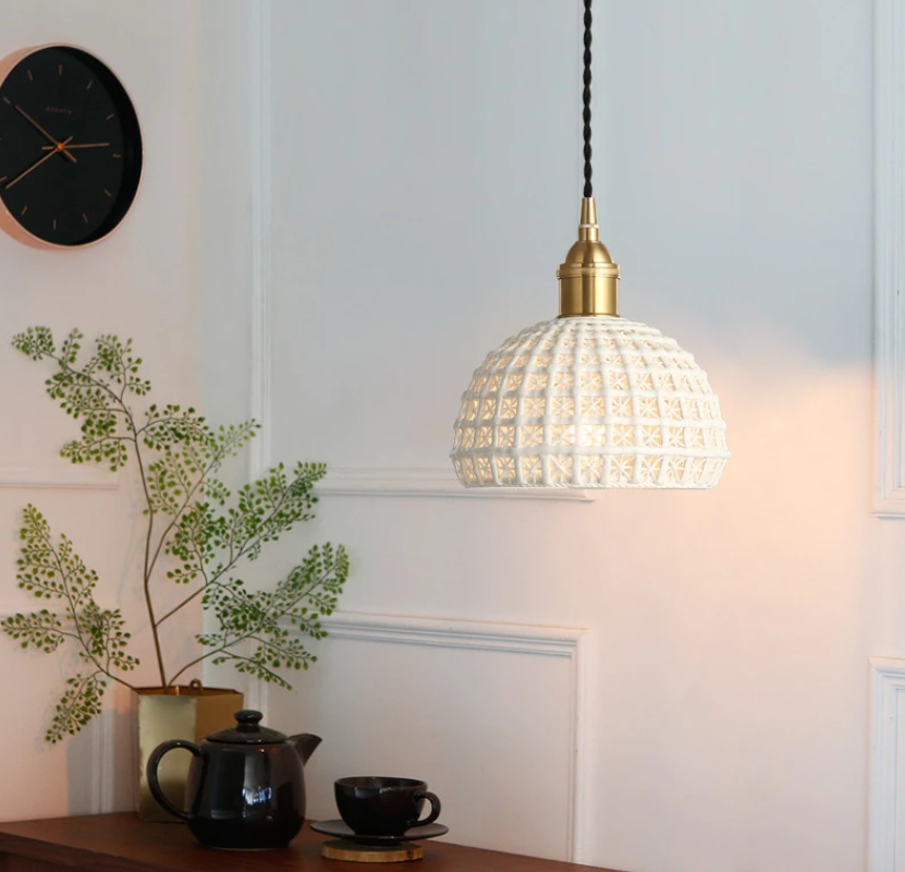 Earthen Weave Ceramic Woven Pendant Light, Handcrafted lights