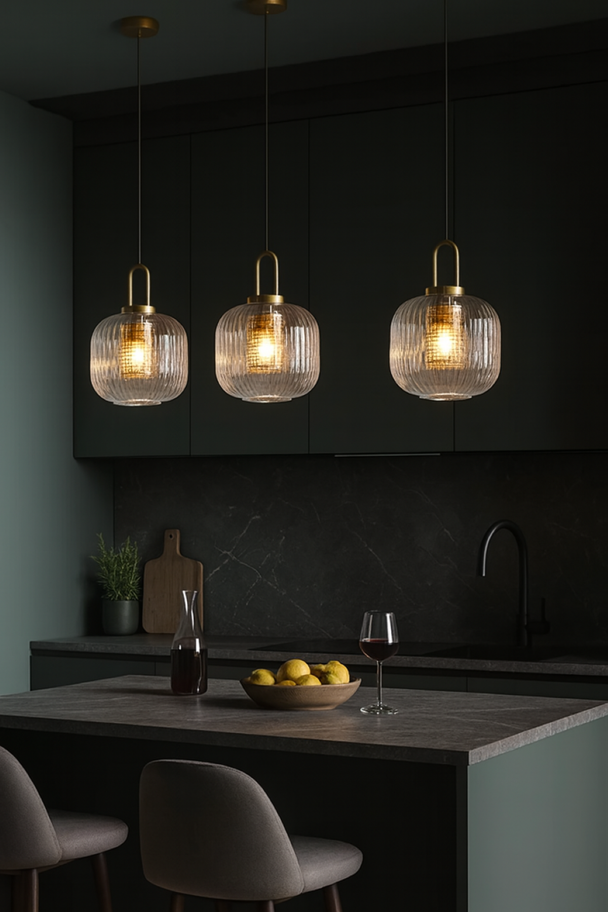 Minimalist globe pendant with fluted glass detail for bedroom or dining