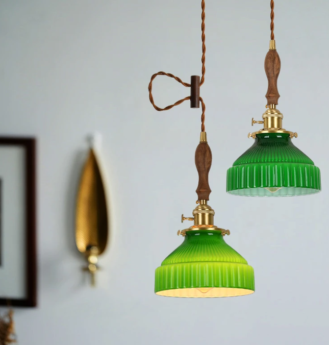 Vintage Style Green Glass Pendant Lights for Timeless Charm