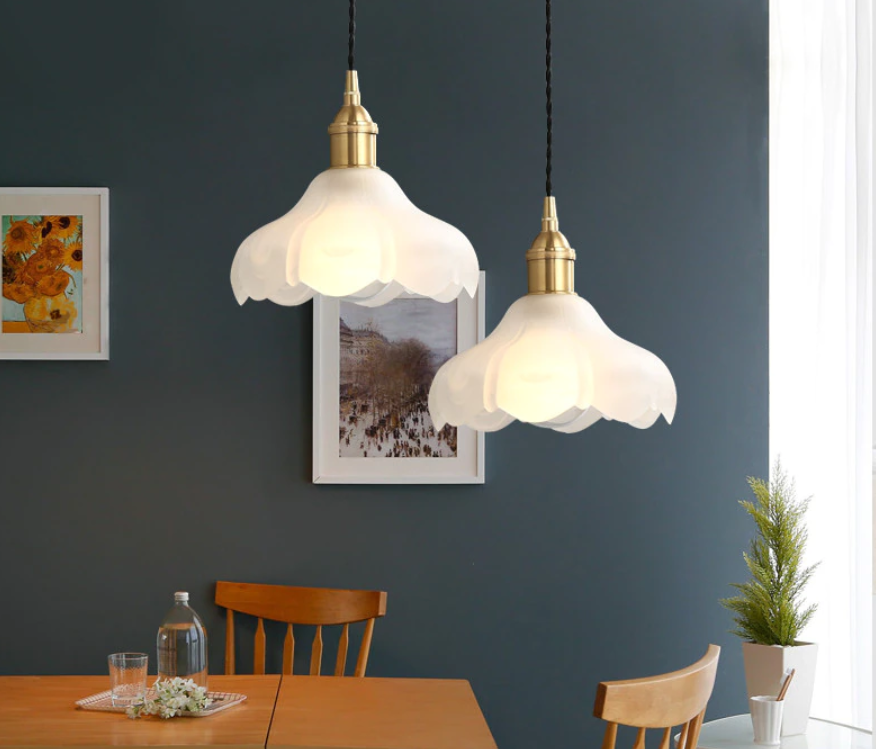 Ethereal Elegance, White Flower Glass Pendant Lights