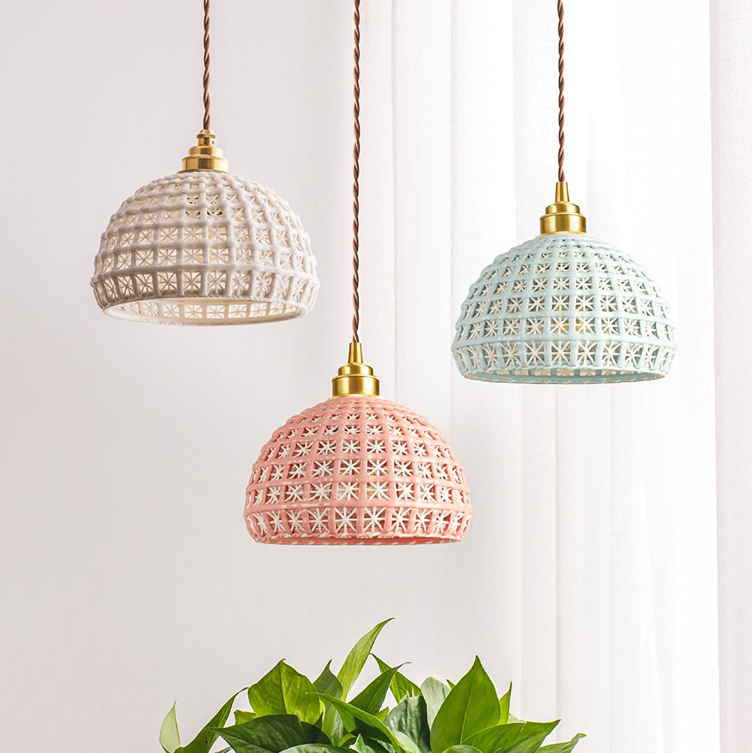 Earthen Weave Ceramic Woven Pendant Light, Handcrafted lights