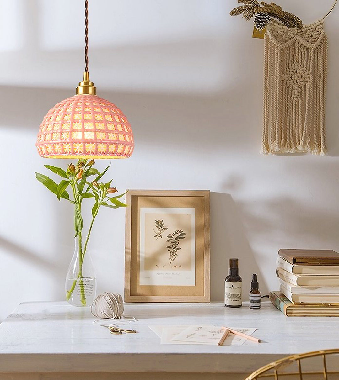 Earthen Weave Ceramic Woven Pendant Light, Handcrafted lights