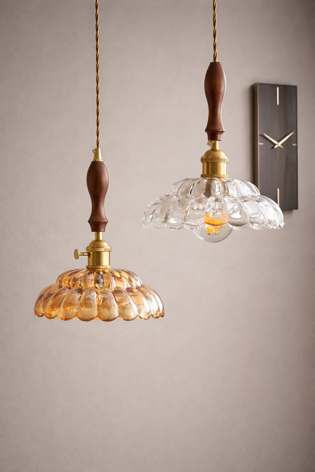 Retro-style amber and  crystal clear glass pendant light, dining room Pendant