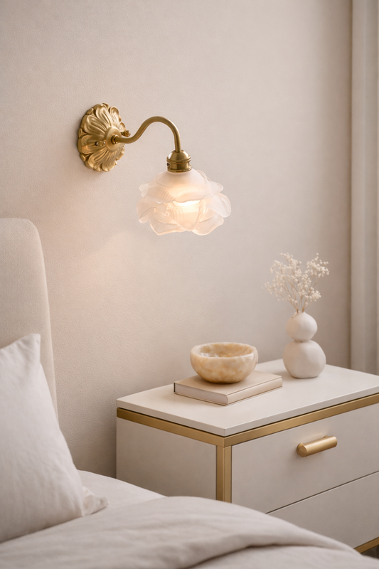 Mashal Designs art deco flower glass wall light and brass backplate