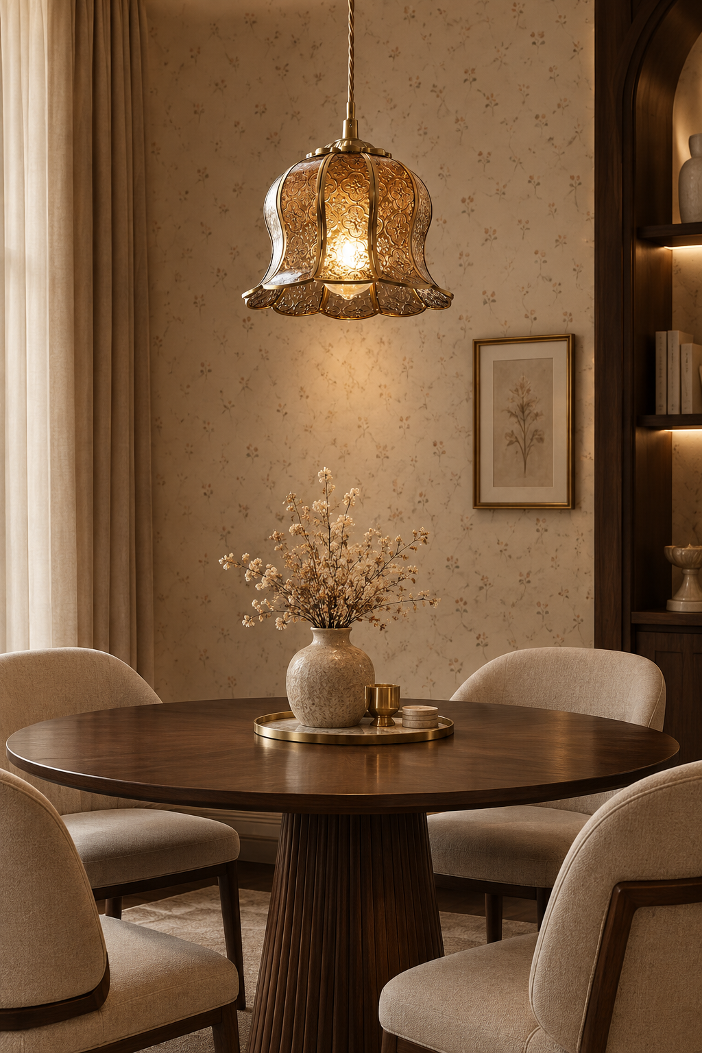 Artisan Brass Pendant Light| Patterned Glass hanging lights