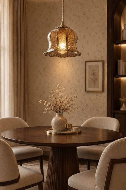 Artisan Brass Pendant Light| Patterned Glass hanging lights
