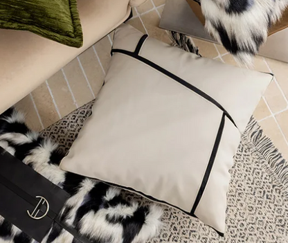 Minimalist Beige Black White Suede Leather throw Pillow Cover