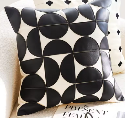 Minimalist Beige Black White Suede Leather throw Pillow Cover