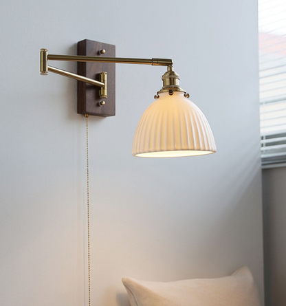 Mid-centuary Modern Rustic Swirl Ceramic Wall Lamp with Wooden Plate