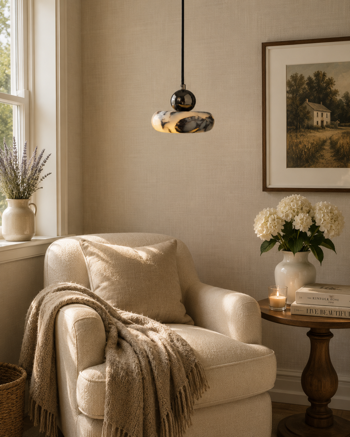 Small Calacatta Marble Pendant Light | Modern Natural Stone Lamp