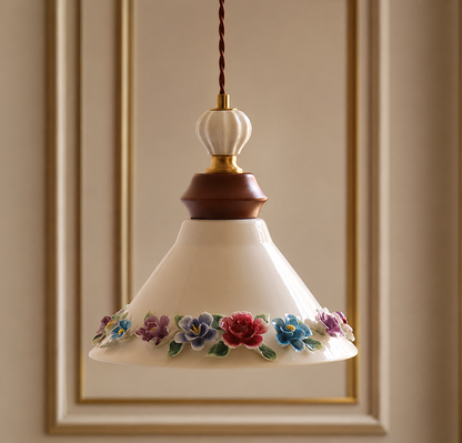 Japandi Ceramic Pendant Light | Handmade Botanical clay hanging lamp