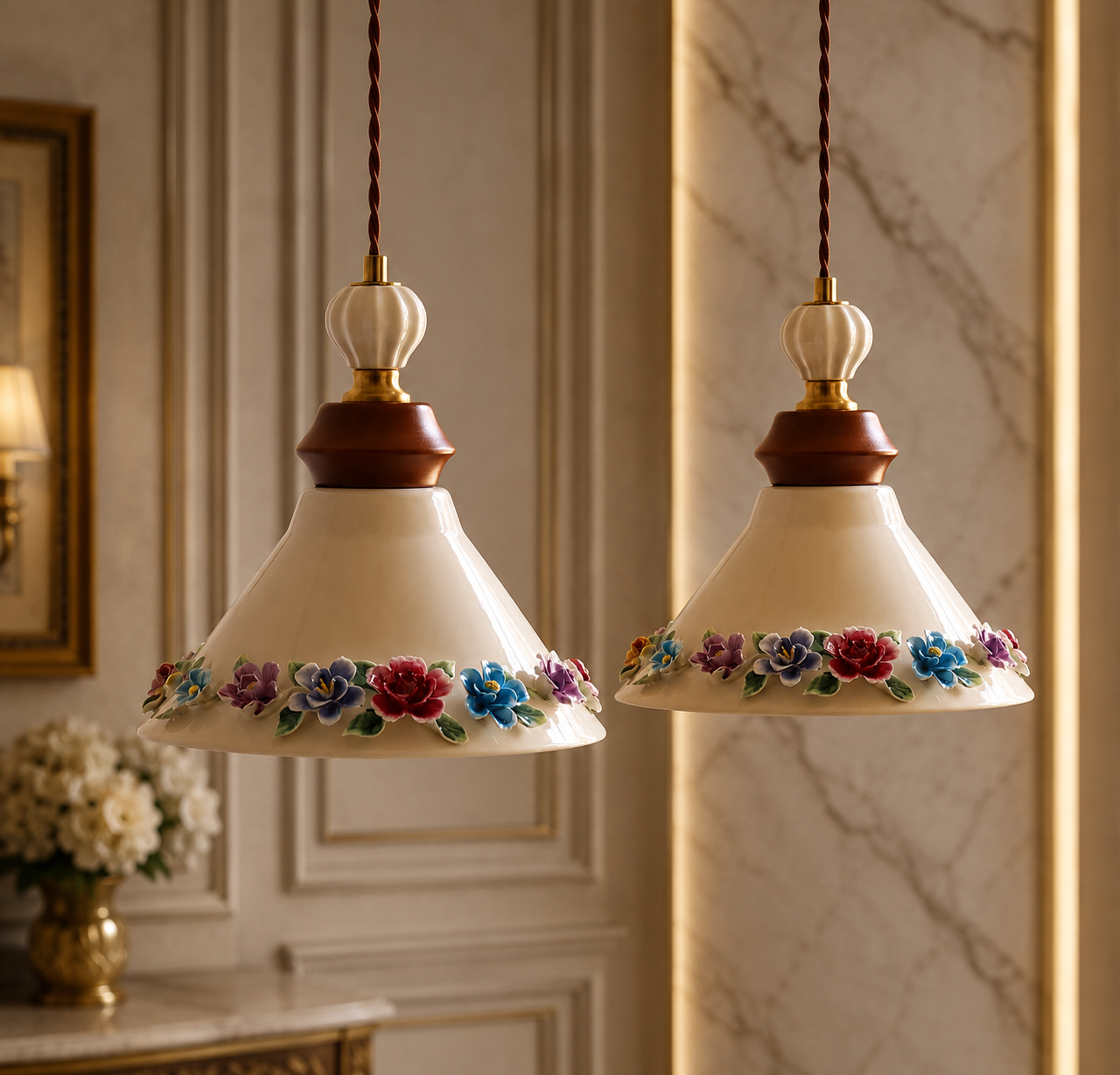 Japandi Ceramic Pendant Light | Handmade Botanical clay hanging lamp