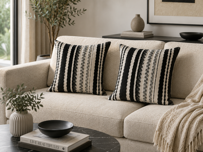 Bohemian Style Black Stripped throw Pillow Covers for Couch