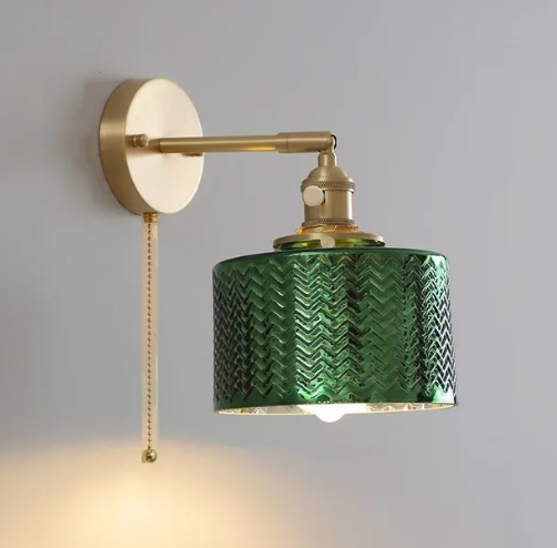 Vintage charm Green and Clear glass wall lamp