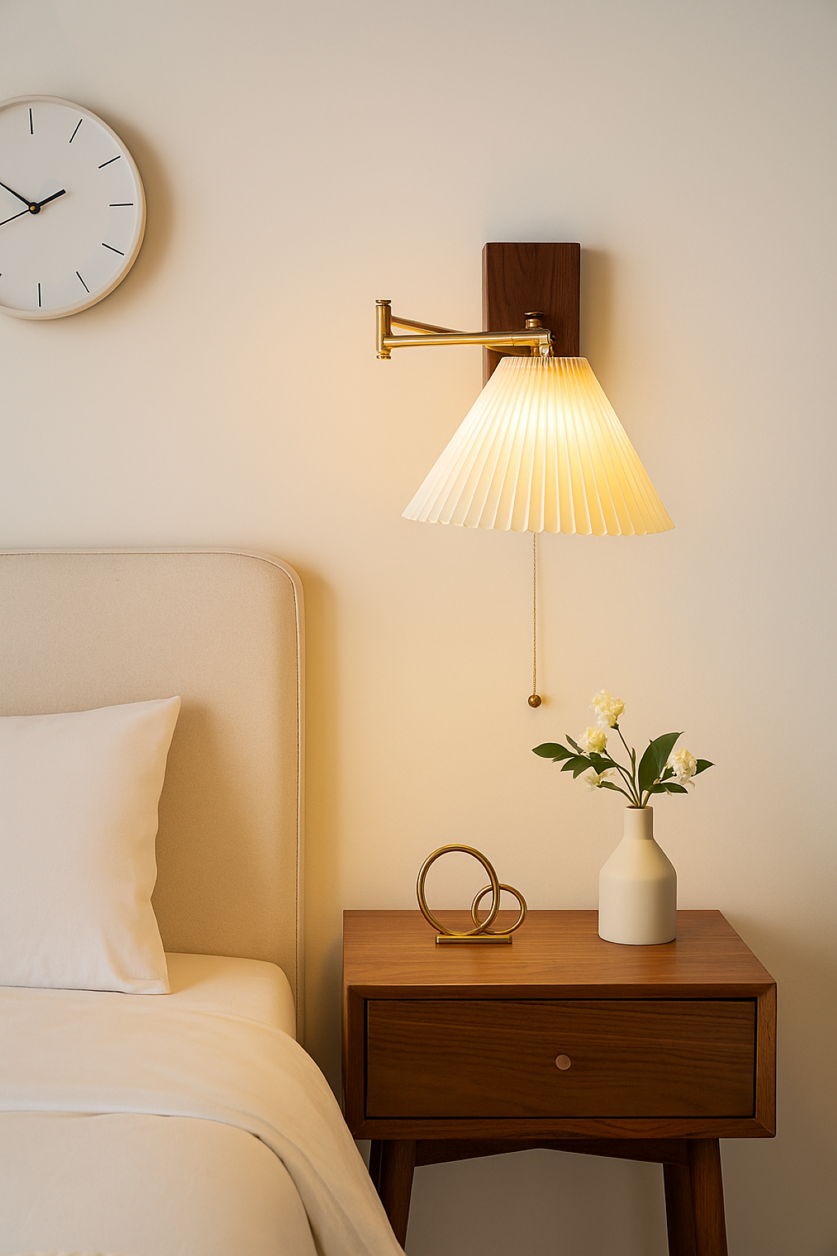 Fabric Wall  lamp with articulated arm- Pull String wall sconce