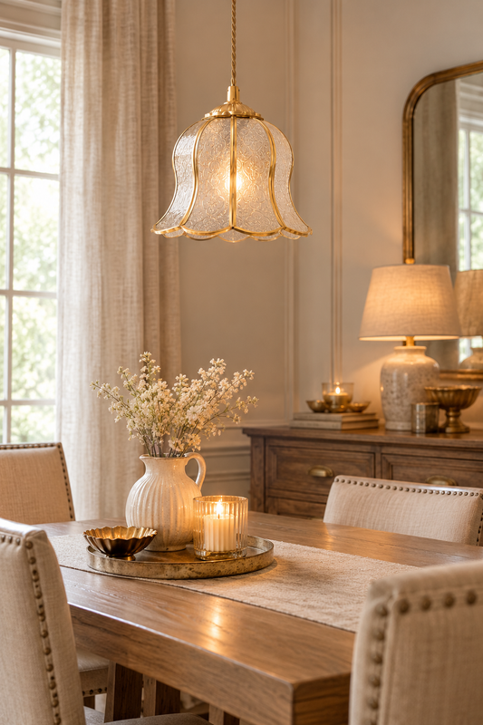 Floral Brass Pendant Light| Clear-Brown Glass hanging lights