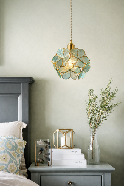 Luxury Turquoise  glass floral pendant light for Bedside
