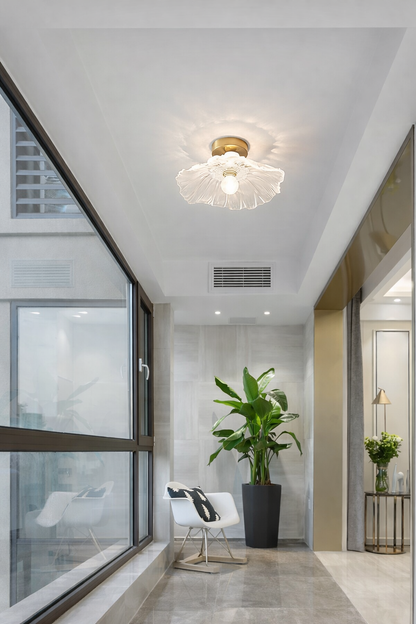 Art Deco Fuchsia Pink glass pendant light, Lotus flower hanging Lamp