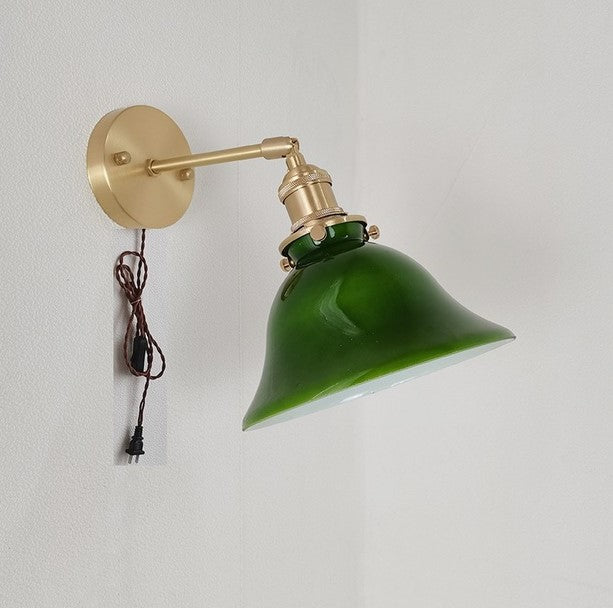 Green Glass wall Lamp/ Swing Arm Lamp/  Green wall Sconce