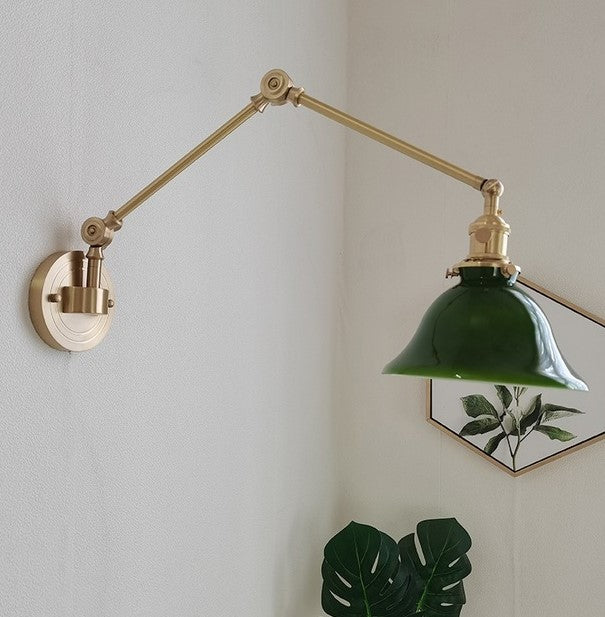 Green Glass wall Lamp/ Swing Arm Lamp/  Green wall Sconce