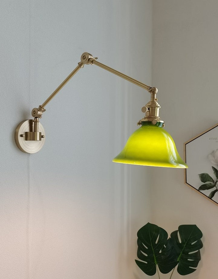 Green Glass wall Lamp/ Swing Arm Lamp/  Green wall Sconce