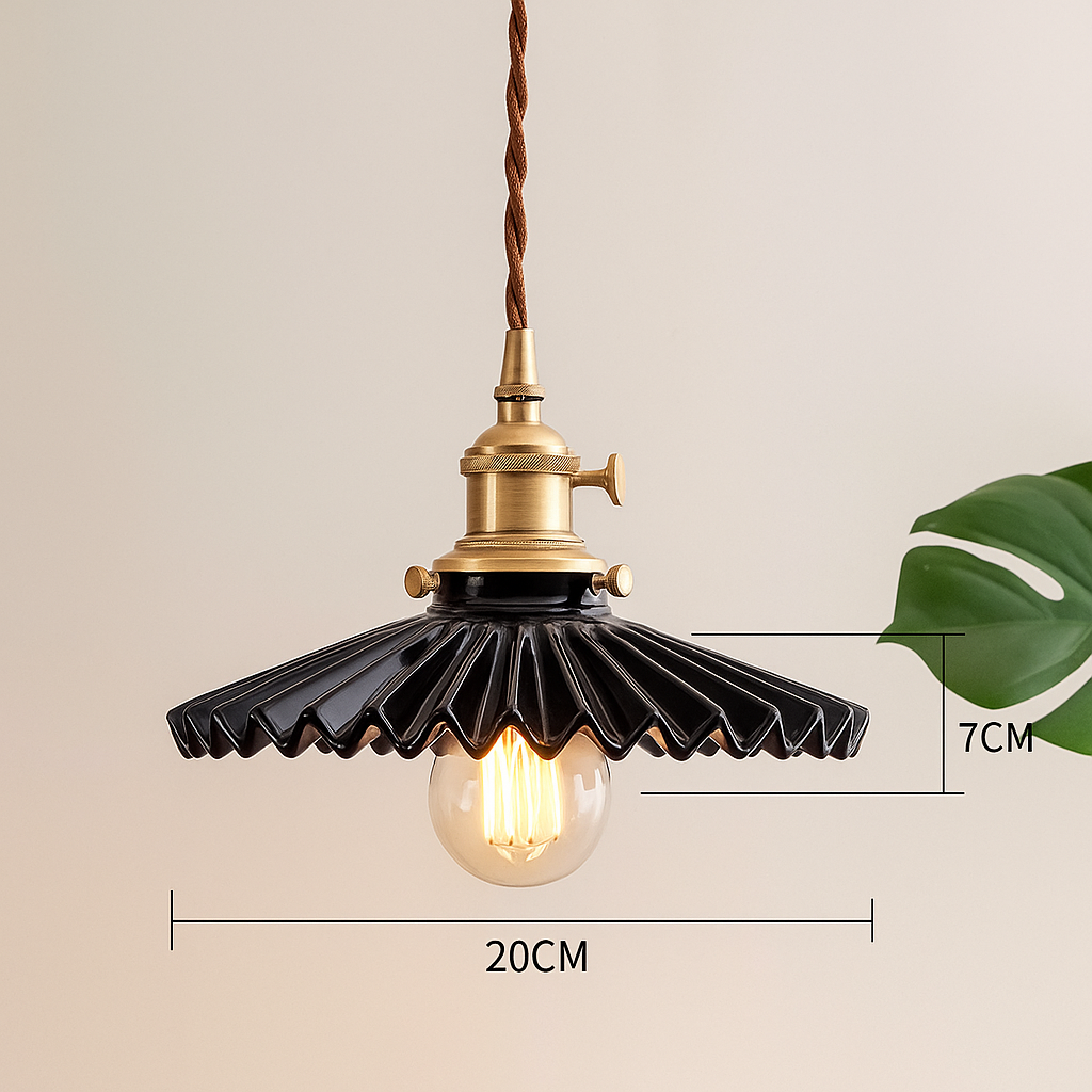 Black-White Fluted Ceramic Pendant Light