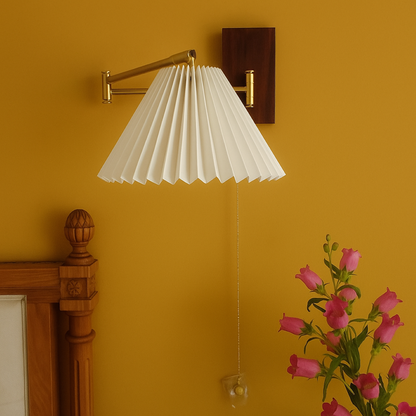 Fabric Wall  lamp with articulated arm- Pull String wall sconce