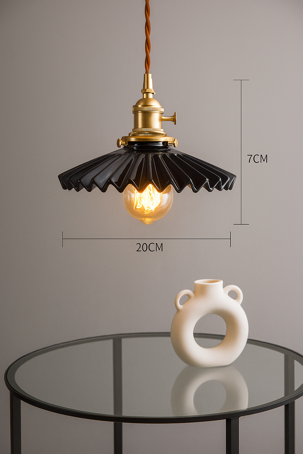 Black-White Fluted Ceramic Pendant Light