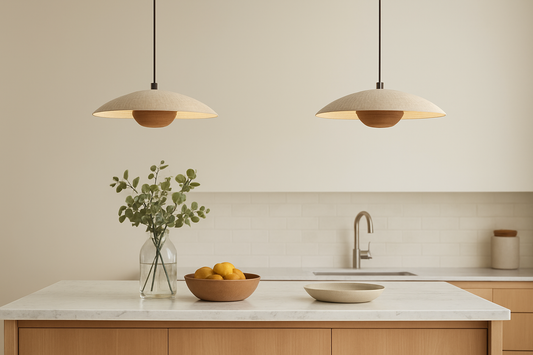 Kitchen Island wood stone pennant light