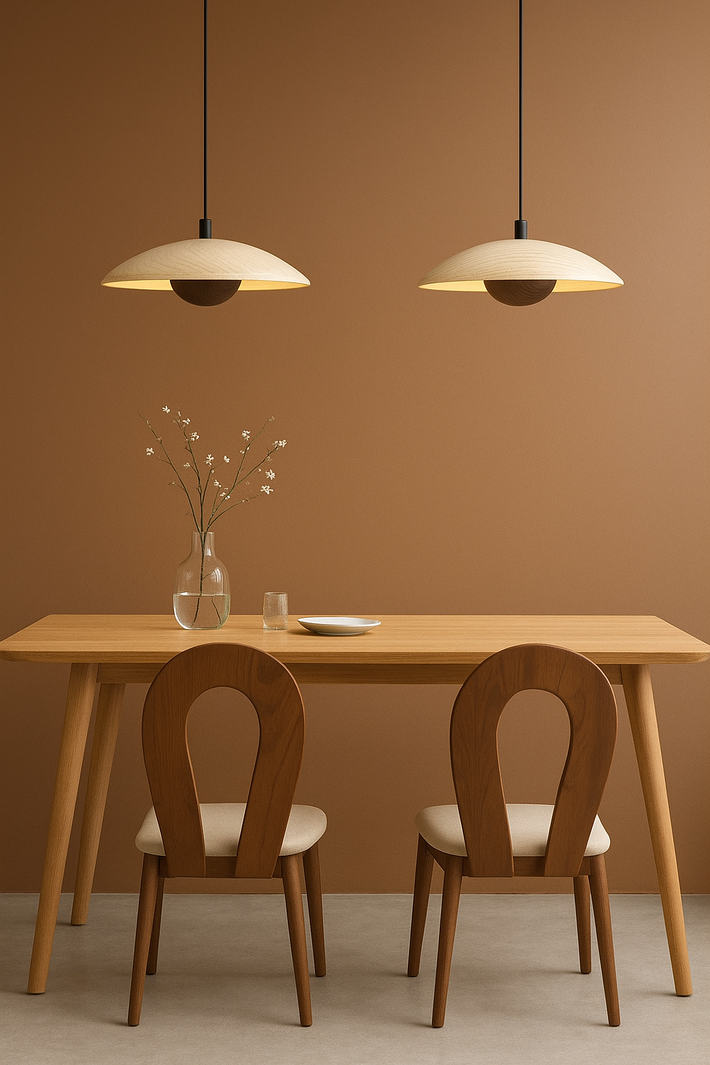 Dining Room hanging lights, wood stone organic lamp