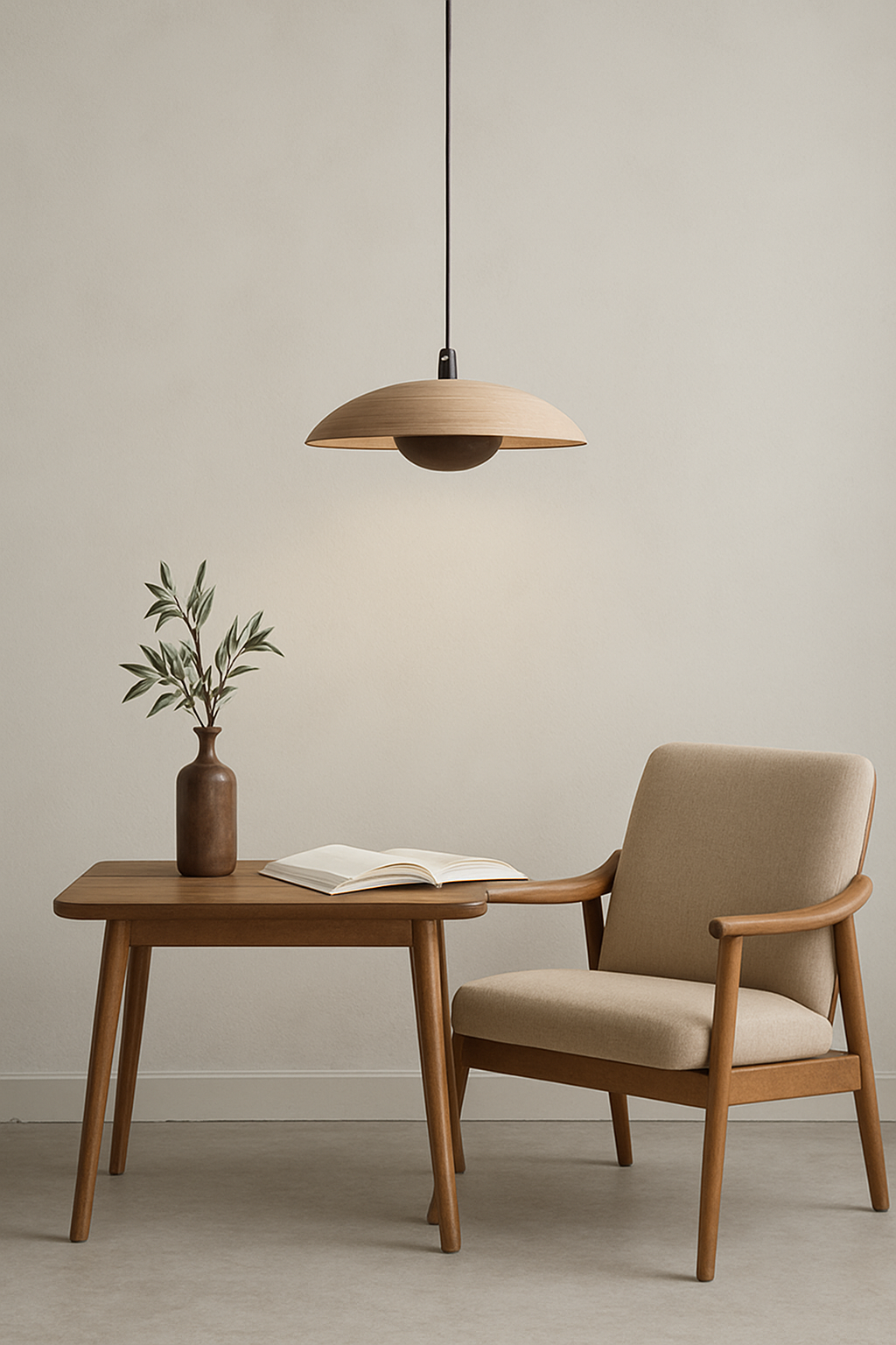 Agata Stone pendant light with wood core