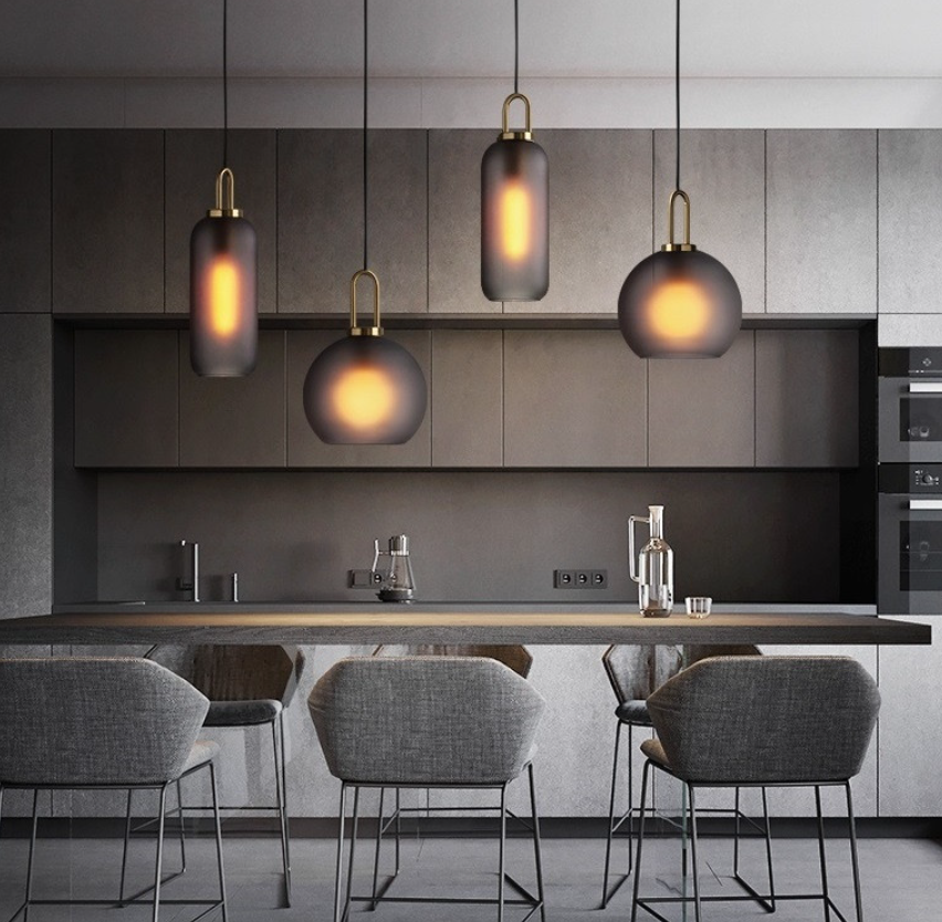 Ethereal Embers, Smoky Glass Pendant Lights, Gray lights