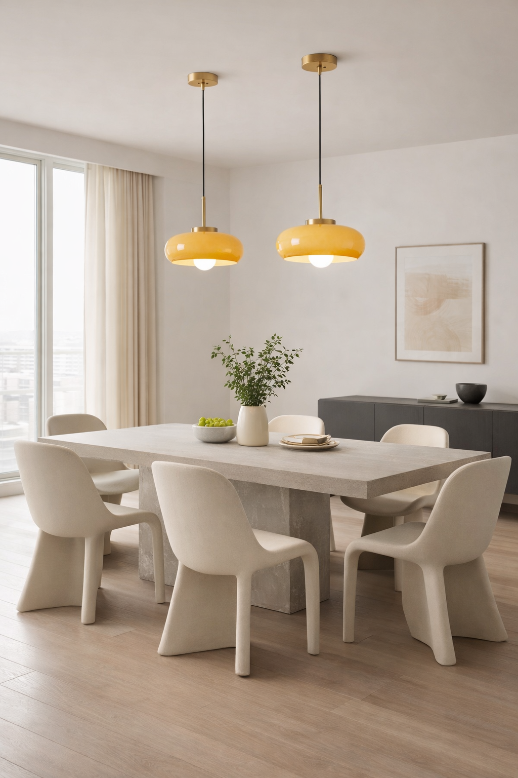 mustard glass pendant lights on dining room, Mashal designs all rights reserved