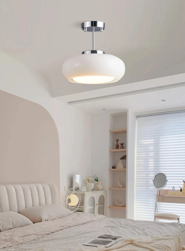 Snowflake Serenity: White glass Flush Mount Ceiling Light