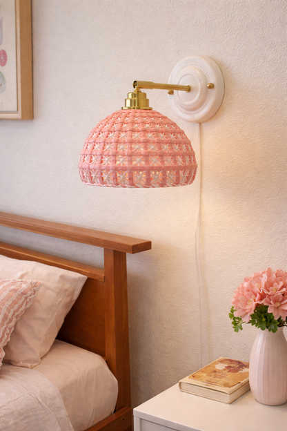 Ceramic Pink Nursery Wall Sconce | Plug-in Kids Bedroom Lamp