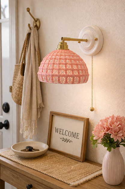 Ceramic Pink Nursery Wall Sconce | Plug-in Kids Bedroom Lamp